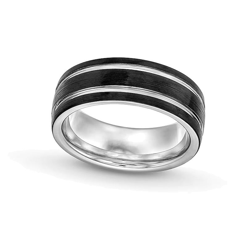 8.0mm gerillter Ehering aus zweifarbigem Tungsten mit schwarzer Ionenbeschichtung
