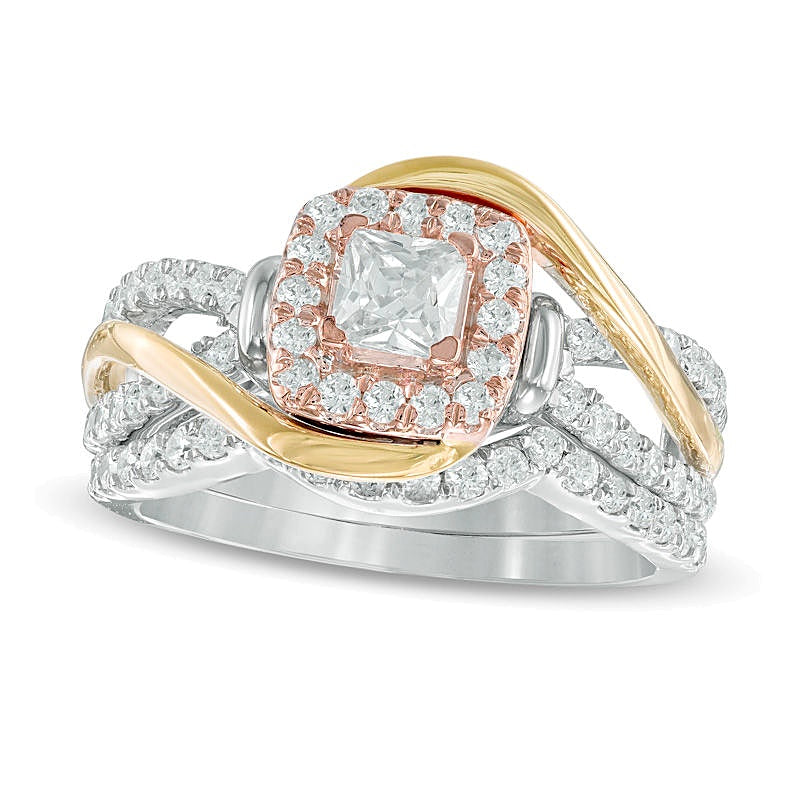 Braut-Set mit Diamanten im Princess-Schliff 1.0 ct. Gesamtgewicht in 10K Tricolor-Gold