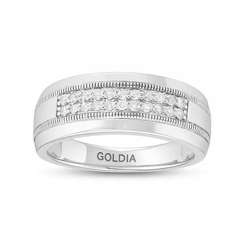 0.33 ct. Gesamtgewicht Diamant-Ehering im Vintage-Stil mit Doppelreihe in 10K Weißgold