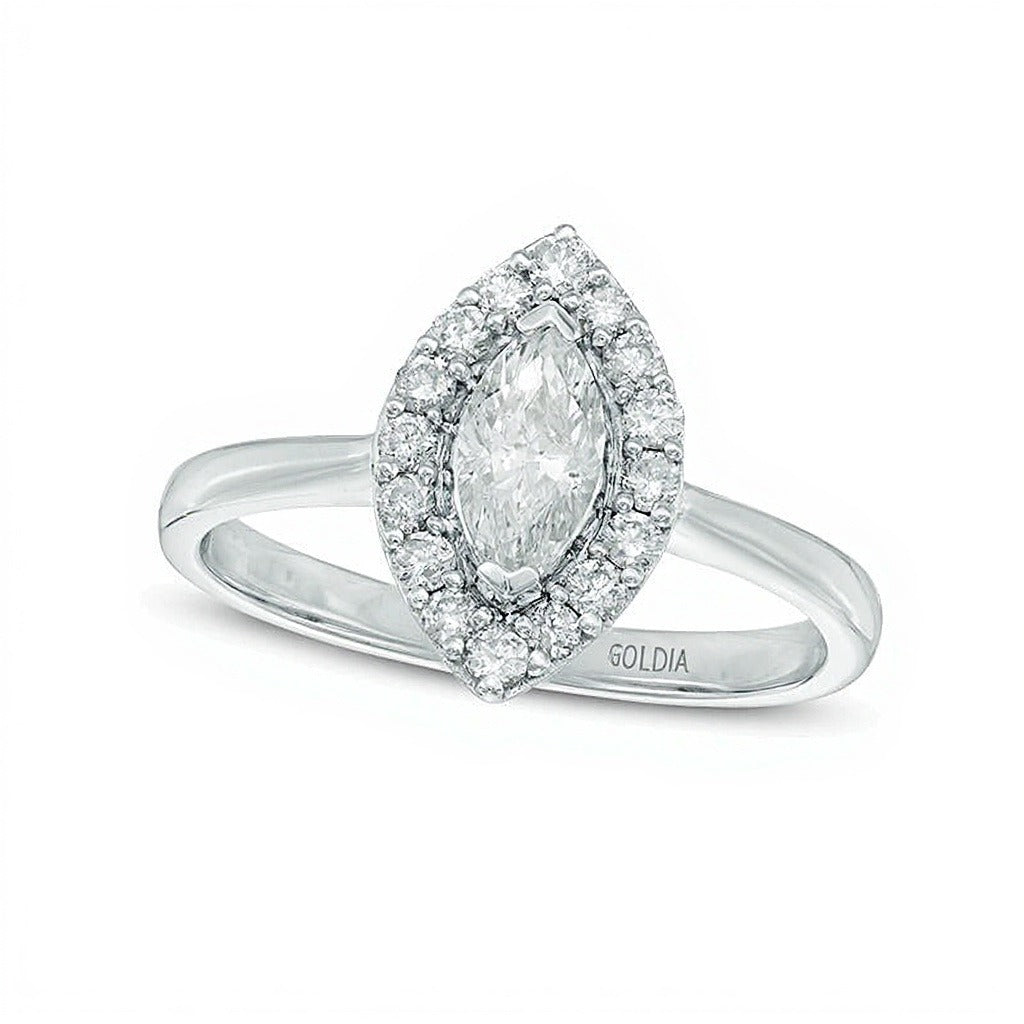 0.75 ct. Gesamtgewicht Halo Verlobungsring mit Diamanten in Marquise und rund aus 10K Weißgold