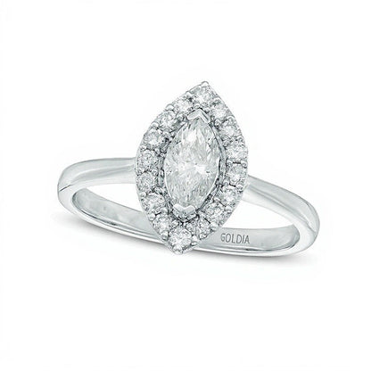 0.75 ct. Gesamtgewicht Halo Verlobungsring mit Diamanten in Marquise und rund aus 10K Weißgold