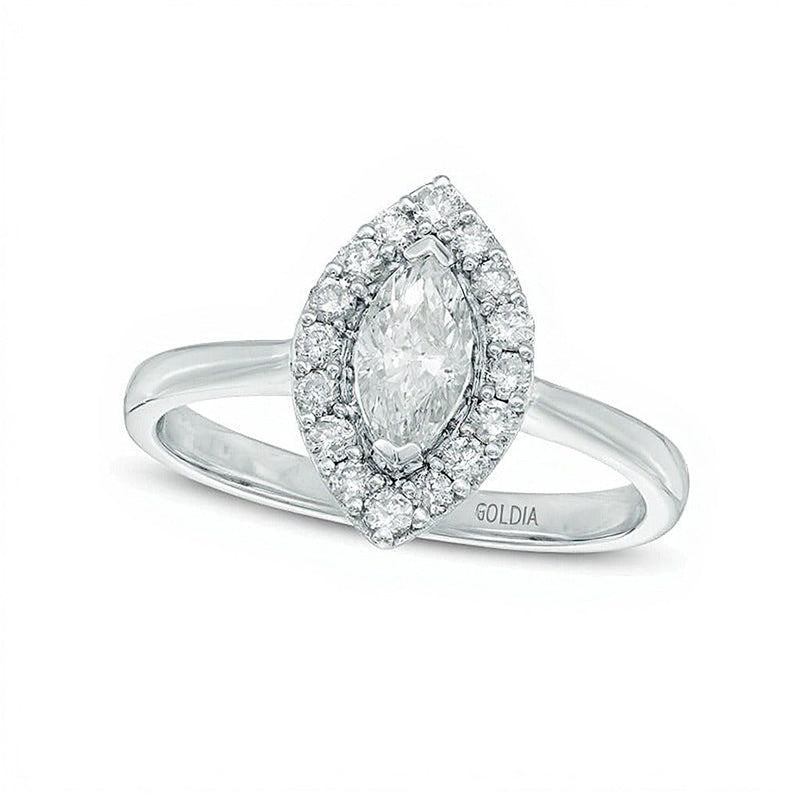 0.75 ct. Gesamtgewicht Halo Verlobungsring mit Diamanten in Marquise und rund aus 10K Weißgold