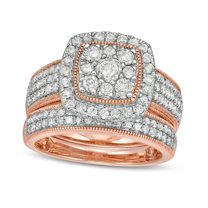 Braut-Set mit Diamanten im Kissenschliff und rund, Komposit, mehrreihig im Vintage-Stil, 1.33 ct. Gesamtgewicht, in 10K Roségold