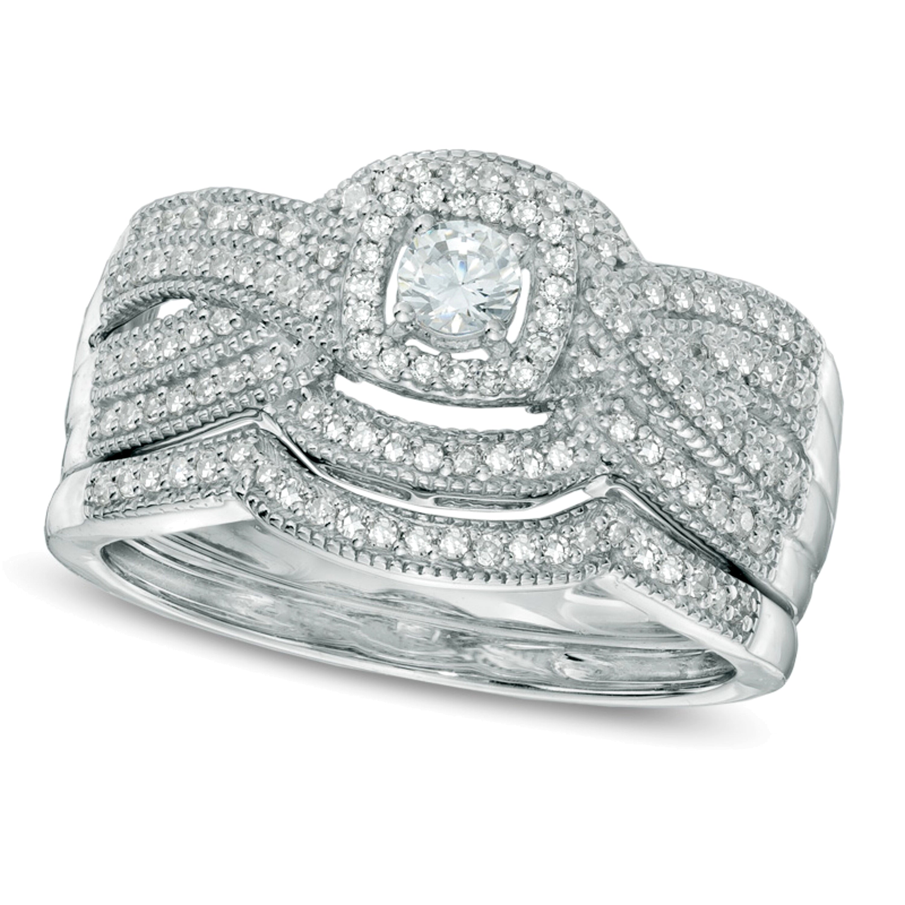 Braut-Set mit Diamanten 0,5 ct. Gesamtgewicht im Vintage-Stil mit Rahmen in 14K Weißgold