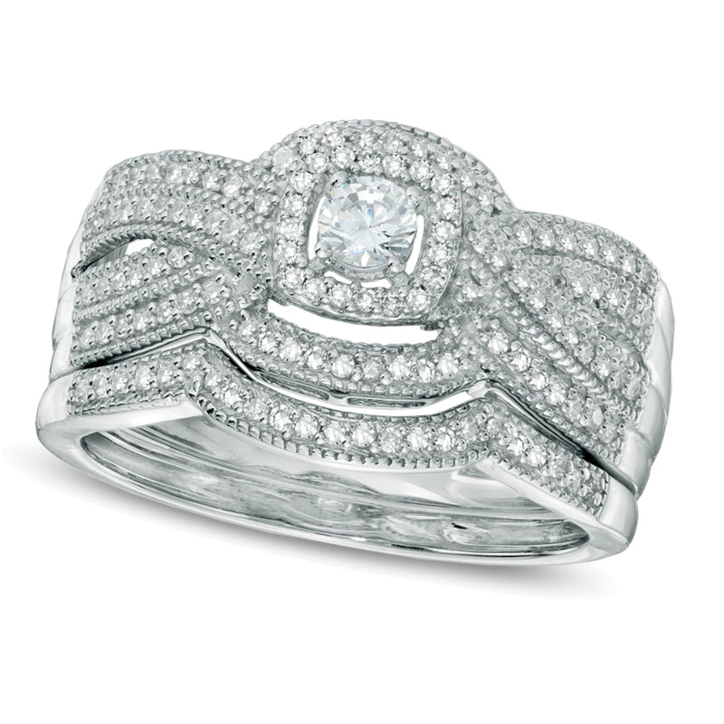 Braut-Set mit Diamanten 0,5 ct. Gesamtgewicht im Vintage-Stil mit Rahmen in 14K Weißgold