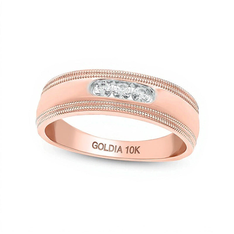 0.2 CT. Gesamtgewicht Diamant Dreistein Milgrain Ehering in 10K Roségold