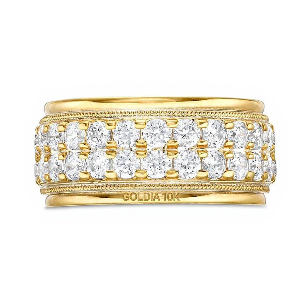 Ehering für Damen mit weißen Diamanten im Rundschliff, 2.0 ct. Gesamtgewicht, in 10K Gelbgold