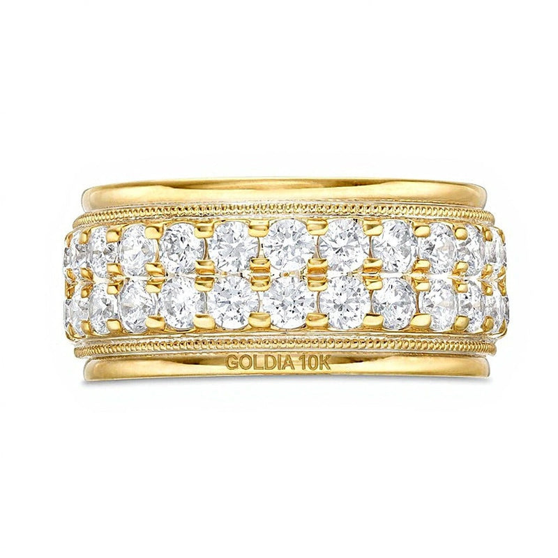 Ehering für Damen mit weißen Diamanten im Rundschliff, 2.0 ct. Gesamtgewicht, in 10K Gelbgold