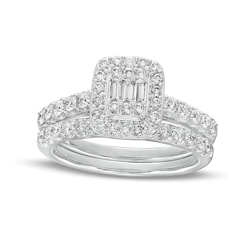 1.0 ct. Gesamtgewicht Braut-Set mit Diamanten im Smaragdschliff-Rahmen in 14K Weißgold