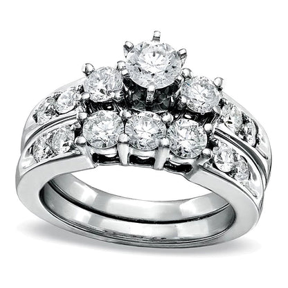 2.0 ct. Gesamtgewicht Diamant Dreistein Brautset in 14K Weißgold