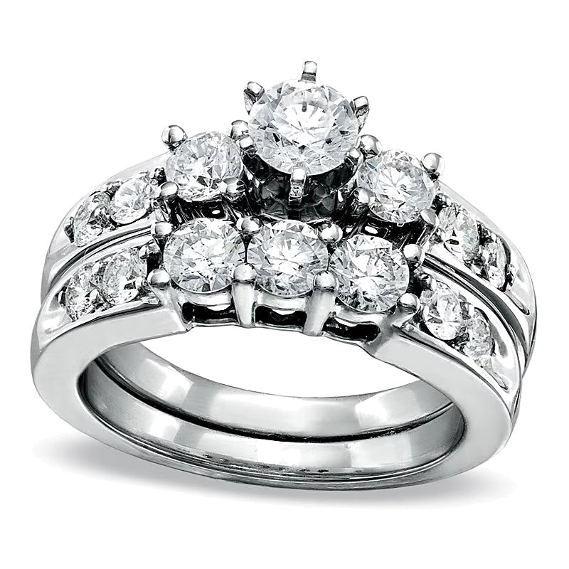 2.0 ct. Gesamtgewicht Diamant Dreistein Brautset in 14K Weißgold