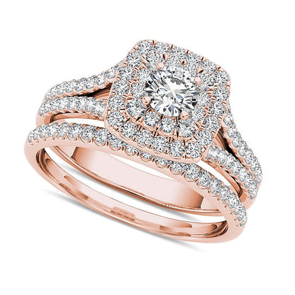 Braut-Set mit Diamanten im Rund- und Kissenschliff in 14K Roségold