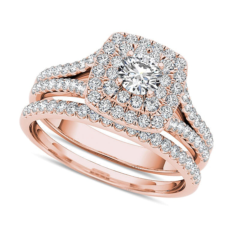 Braut-Set mit Diamanten im Rund- und Kissenschliff in 14K Roségold