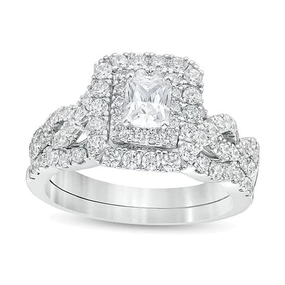 Braut-Set mit Diamanten im Radiant- und Rundschliff 1.5 CT. Gesamtgewicht in 14K Weißgold (I/I1)