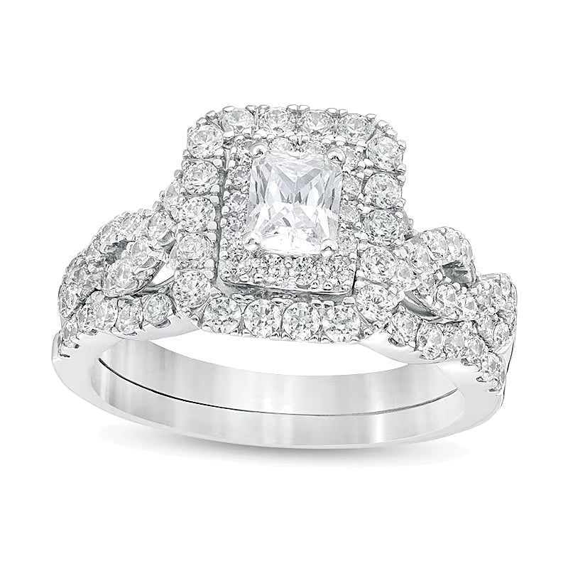 Braut-Set mit Diamanten im Radiant- und Rundschliff 1.5 CT. Gesamtgewicht in 14K Weißgold (I/I1)