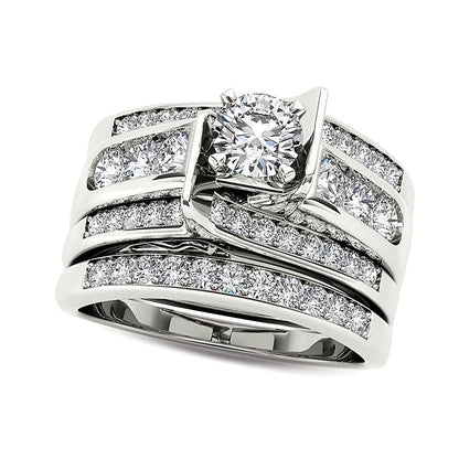 Braut-Set mit Diamanten 1.25 ct. Gesamtgewicht, mehrreihig, in 14K Weißgold