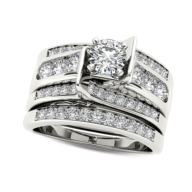 Braut-Set mit Diamanten 1.25 ct. Gesamtgewicht, mehrreihig, in 14K Weißgold