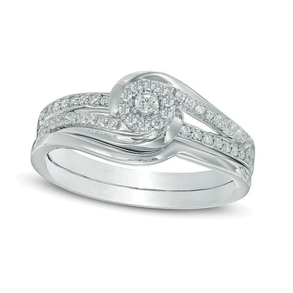0.25 ct. Gesamtgewicht Diamant Brautset mit Swirl-Fassung in 10K Weißgold