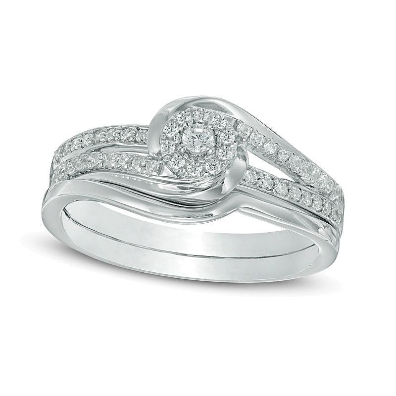 0.25 ct. Gesamtgewicht Diamant Brautset mit Swirl-Fassung in 10K Weißgold
