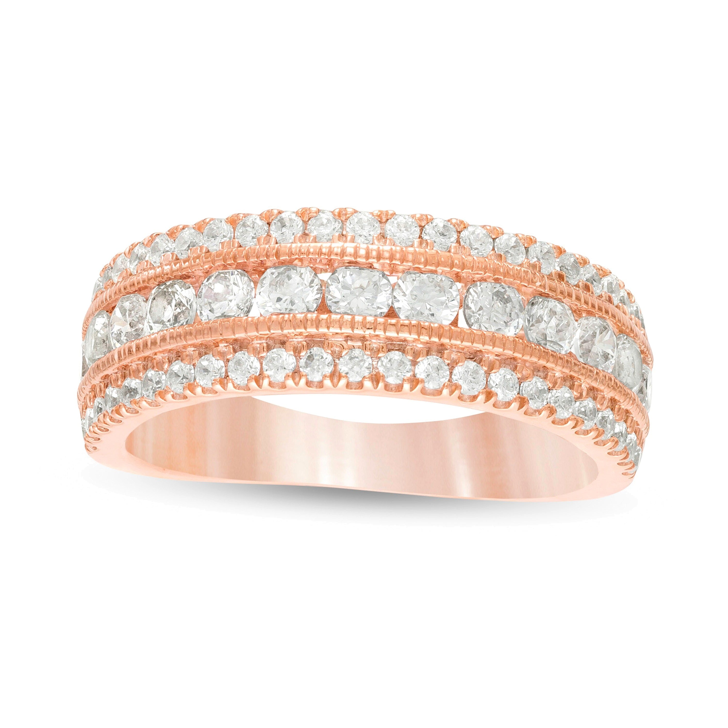 1.33 ct. Gesamtgewicht Diamant Memoire-Ring mehrreihig im Vintage-Stil in 10K Roségold