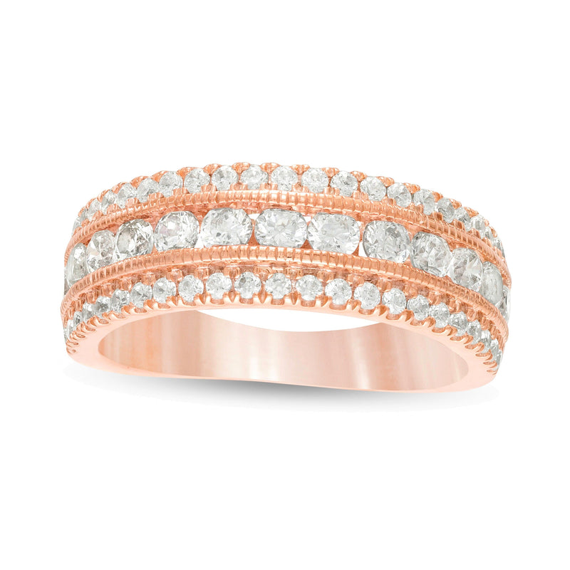 1.33 ct. Gesamtgewicht Diamant Memoire-Ring mehrreihig im Vintage-Stil in 10K Roségold