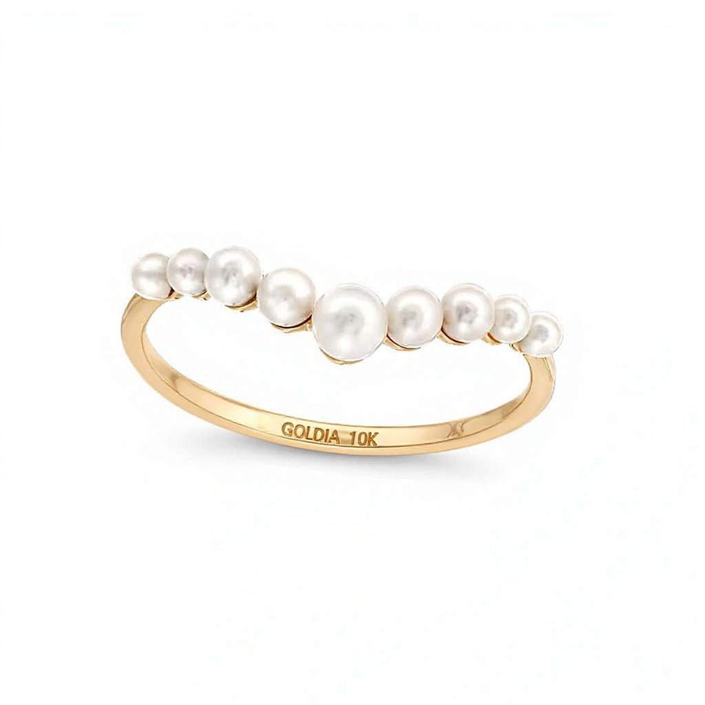 Fashion-Ring mit abgestuften Zuchtperlen in 10K Gelbgold