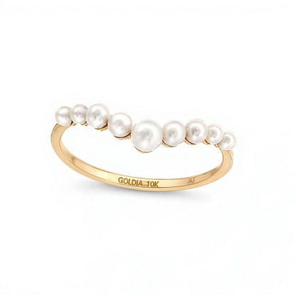 Fashion-Ring mit abgestuften Zuchtperlen in 10K Gelbgold