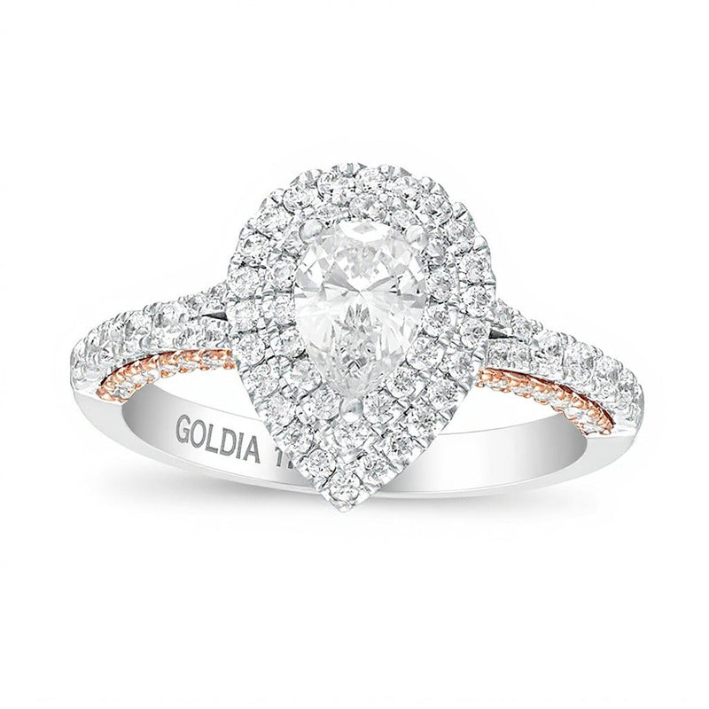 1.38 ct. Gesamtgewicht Halo-Verlobungsring mit Diamanten in Tropfen- und Rundschliff aus 14K Two-Tone-Gold für Damen