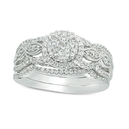 Braut-Set mit Komposit-Diamantrahmen 0,75 ct. Gesamtgewicht in 10K Weißgold