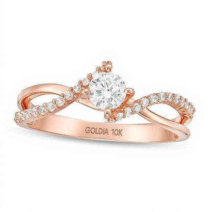 Verlobungsring Solitär mit seitlichem Besatz mit Diamanten 0.5 ct. Gesamtgewicht in 10K Roségold