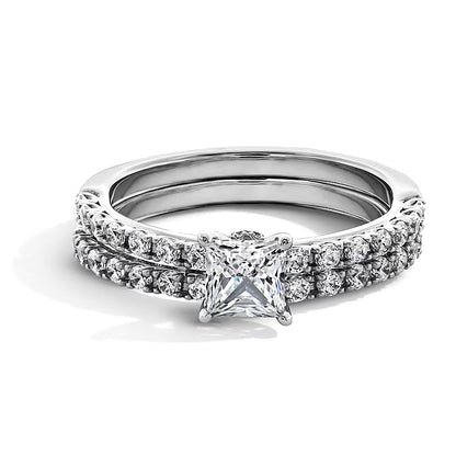 Braut-Set mit Diamanten im Princess- und Rundschliff, 1.0 CT. TW, in 14K Weißgold