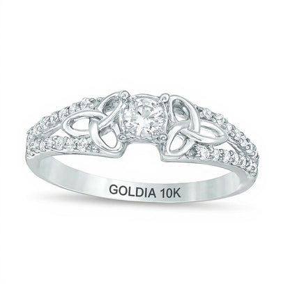 0.33 ct. Gesamtgewicht Diamant-Verlobungsring mit keltischen Knoten und geteiltem Ringschienen-Design als Solitär mit seitlichem Besatz in 10K Weißgold