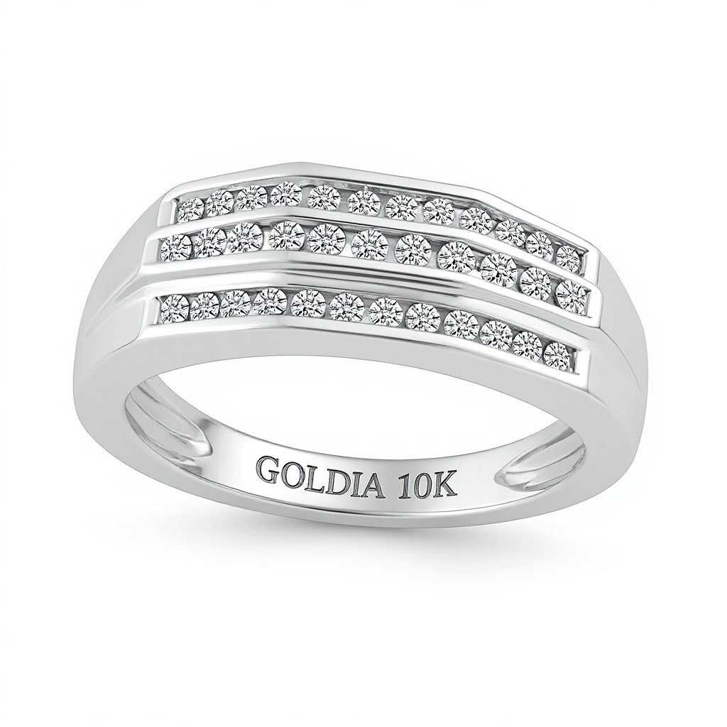 Ring mit Diamanten 0.5 ct. Gesamtgewicht dreireihig in 10K Weißgold
