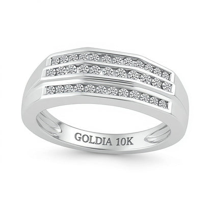 Ring mit Diamanten 0.5 ct. Gesamtgewicht dreireihig in 10K Weißgold