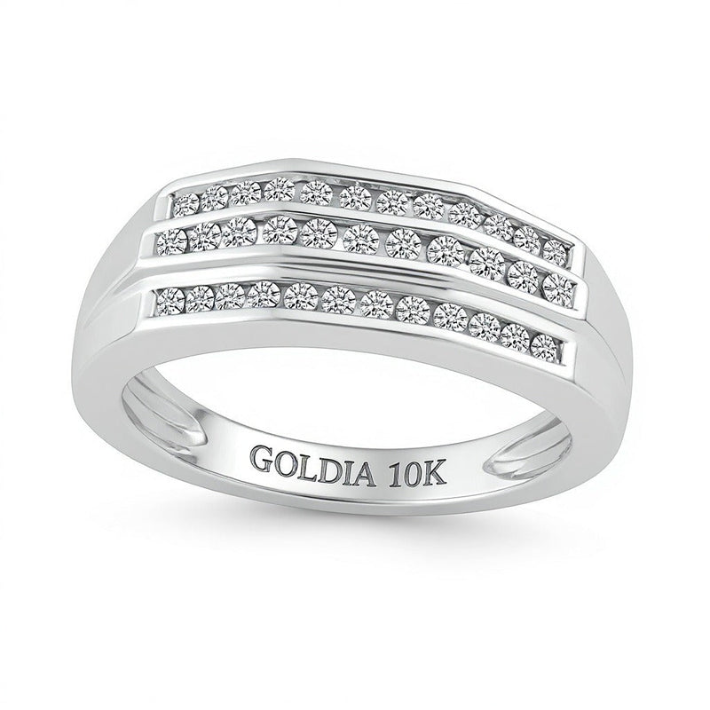 Ring mit Diamanten 0.5 ct. Gesamtgewicht dreireihig in 10K Weißgold