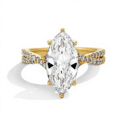 3,38 ct. Gesamtgewicht Solitär mit seitlichem Besatz aus 14K Gelbgold mit Labordiamanten im Marquise- und Rundschliff für Damen (F/VS2)