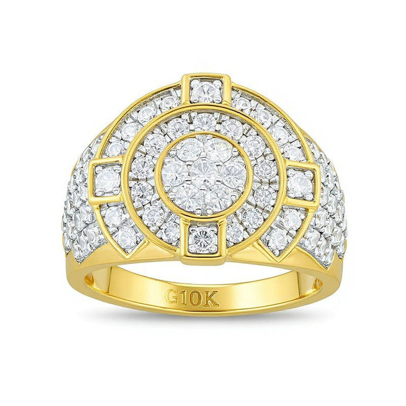 Fashion-Ring mit Diamanten 2.5 ct. Gesamtgewicht und doppeltem Rahmen in 10K Gelbgold