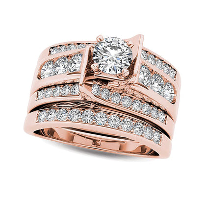 1.25 ct. Gesamtgewicht Diamant Brautset mehrreihig in 14K Roségold