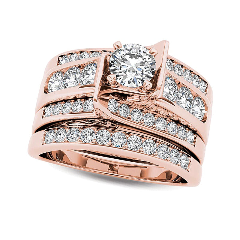 1.25 ct. Gesamtgewicht Diamant Brautset mehrreihig in 14K Roségold