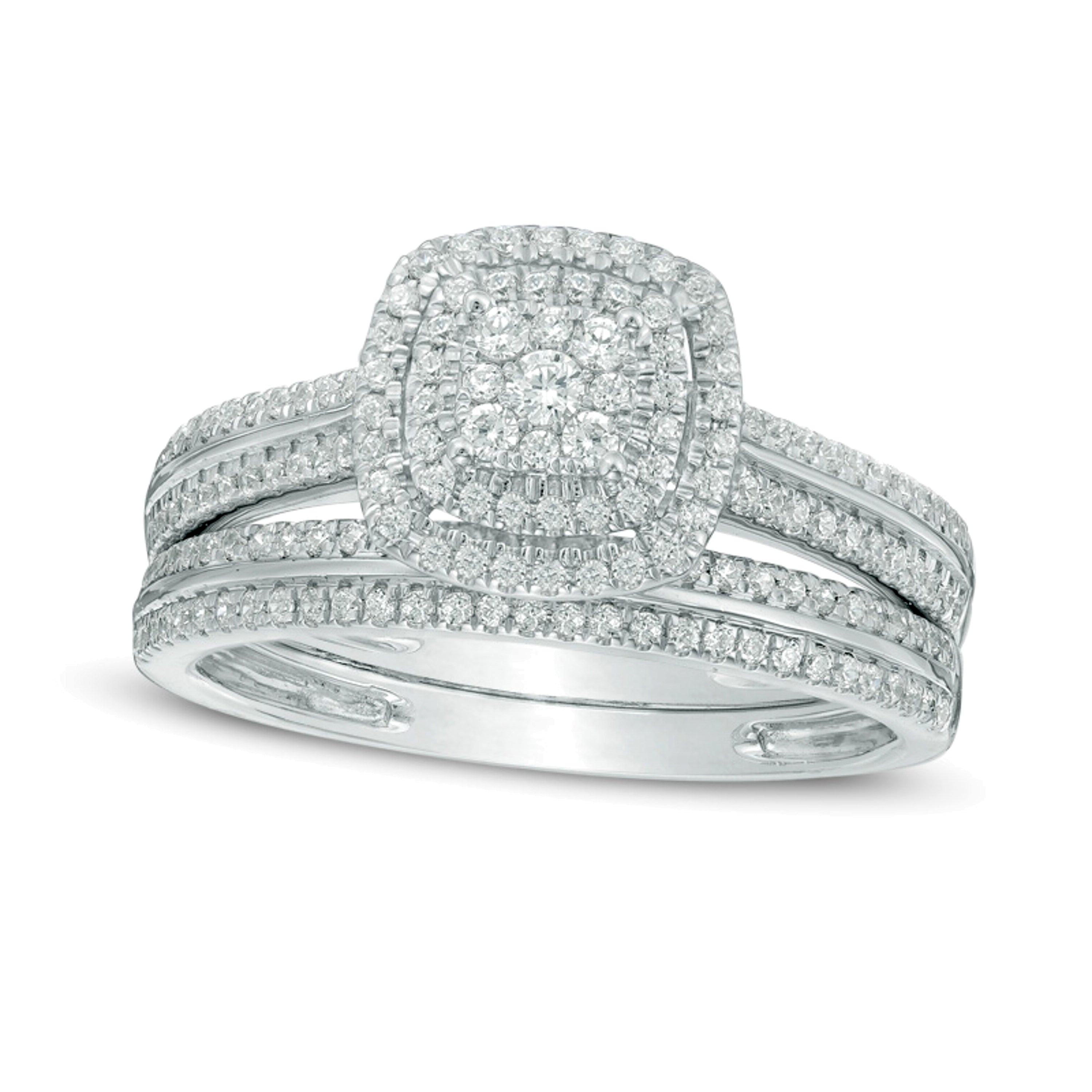 0.5 ct. Gesamtgewicht Multi-Diamant Braut-Set mit doppeltem quadratischem Rahmen in 10K Weißgold