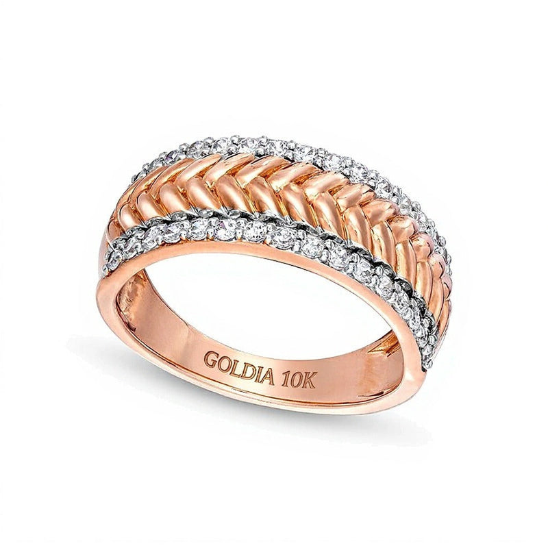 0.5 ct. Gesamtgewicht Diamant-Ring Fischgrät mit Kante in 10K Roségold