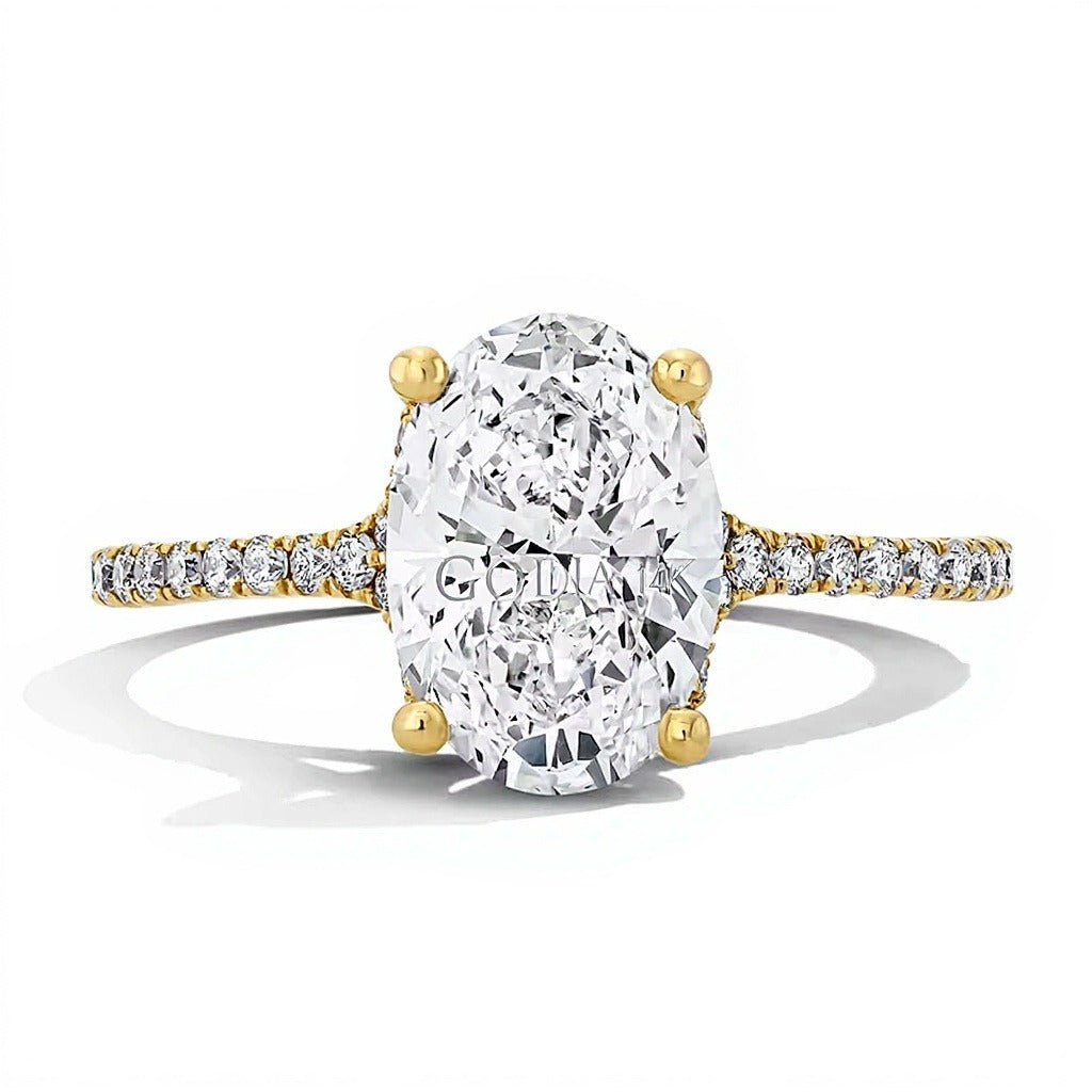 2,25 ct. Gesamtgewicht Verlobungsring mit Labordiamanten im Oval- und Rundschliff in 14K Gelbgold (F/VS2)