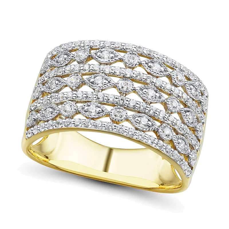 0,5 ct. Gesamtgewicht Diamant Ring mehrreihig im Vintage-Stil mit rund und Marquise in 10K Gelbgold