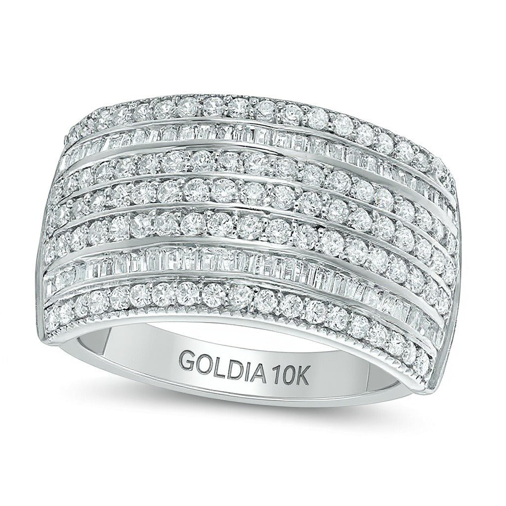 1.0 ct. Gesamtgewicht Diamant Memoire-Ring siebenreihig in 10K Weißgold
