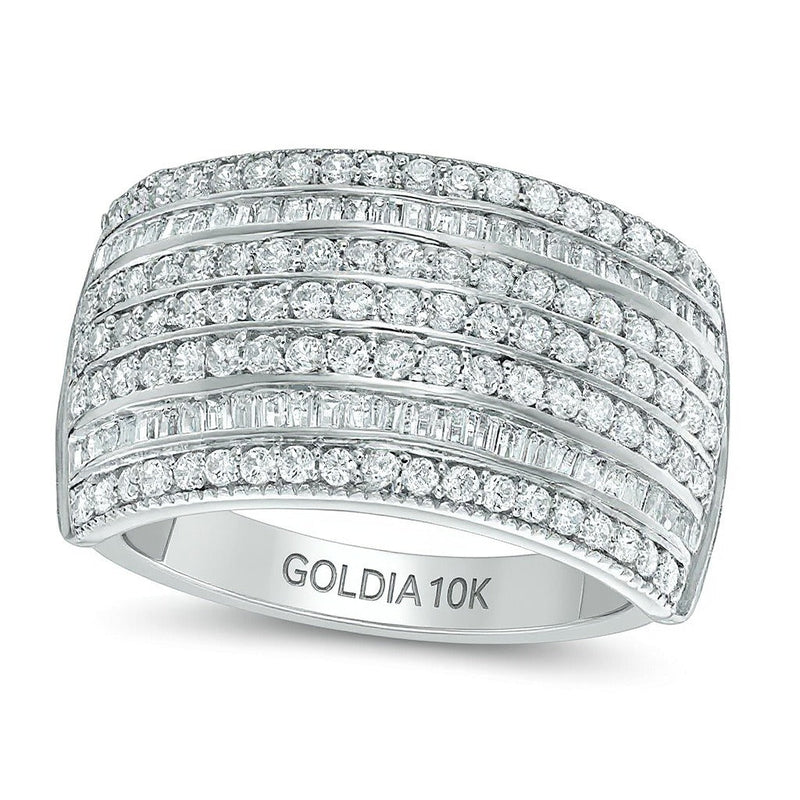 1.0 ct. Gesamtgewicht Diamant Memoire-Ring siebenreihig in 10K Weißgold
