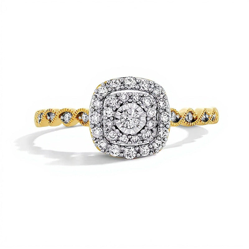 0.25 ct. Gesamtgewicht Diamant Freundschaftsring mit doppeltem Kissenschliff-Rahmen in 10K Gelbgold