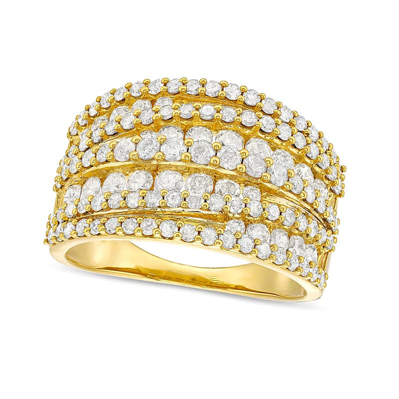 Ring mit Diamanten 2.0 ct. Gesamtgewicht, mehrreihig mit übereinanderliegenden Ebenen, in 10K Gelbgold