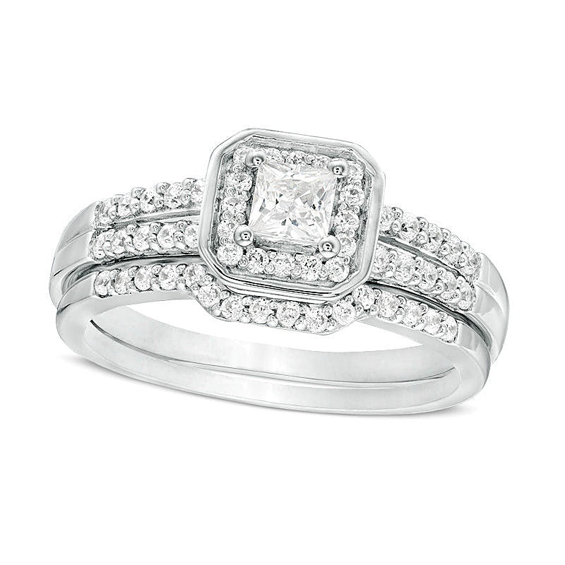 0.5 ct. Gesamtgewicht Brautset mit Diamanten im Princess-, Rund- und Kissenschliff in rhodiniertem Sterlingsilber 925