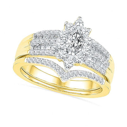 Marquise-Diamant Braut-Set 1.0 ct. Gesamtgewicht in 10K Gelbgold