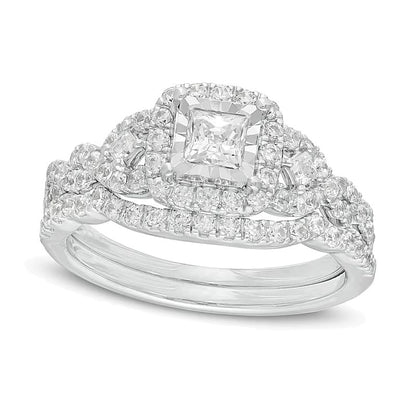 1.0 CT. TW Braut-Set mit Diamanten im Princess- und Rundschliff und gedrehter Ringschiene in 10K Bicolor-Gold